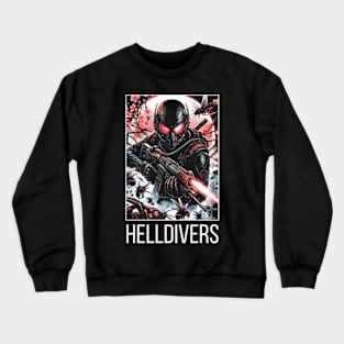 dynamic composition of Helldivers fighting against a swarm of insect-like aliens - fantasy Crewneck Sweatshirt